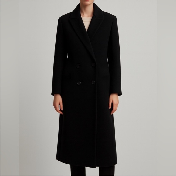 Vintage Fleurette Black 100% Double Breasted Vintage Camel Hair Long Coat 16